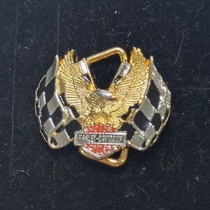 Harley-Davidson Gold and Black Eagle Pin with Checkered Flags